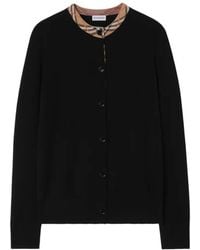 Burberry - Check Trim Wool Cardigan - Lyst