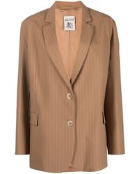 Semicouture - Pinstriped Belted Single-breasted Blazer - Lyst