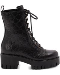 Gucci - Gg-Monogram Lace-Up Boots - Lyst