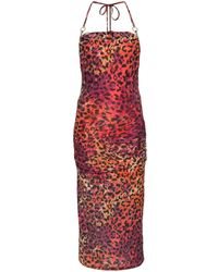 Just Cavalli - Leopard-print Ruched Midi Dress - Lyst