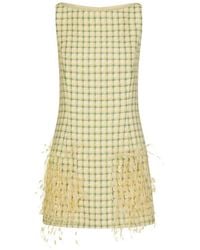 Oscar de la Renta - Checked Tweed Feather Embroidery Mini Dress - Lyst