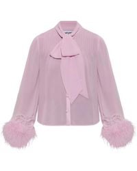 Self-Portrait - Feather-Trim Pussy-Bow Shirt - Lyst