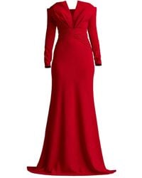 Tadashi Shoji - Off-Shoulder V-Neck Pleated Gown - Lyst