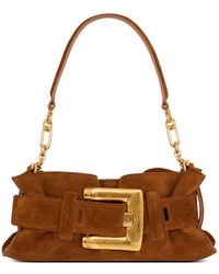 Balmain - Min Anthem Buckle Suede Leather Clutch Bag - Lyst