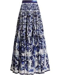 Dolce & Gabbana - Dg Exclusive Falda Larga De Popelina Con Estampado De Mayólica - Lyst