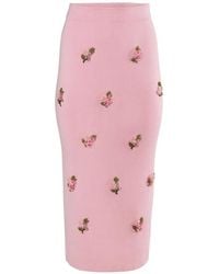 Carolina Herrera - Floral-Embroidered Midi Skirt - Lyst