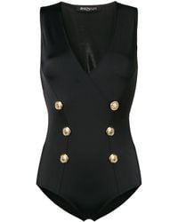 Balmain Embossed Button Swimsuit - Black