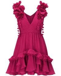 PATBO - Floral-Appliqué Ruffled Mini Dress - Lyst