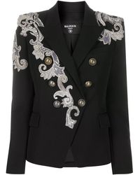 Balmain Lace-detailing Double-breasted Blazer - Black