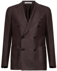 Tagliatore - Dark Silk And Wool Vesuvio Double-Breasted Blazer - Lyst