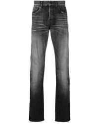 Saint Laurent Faded Straight Leg Jeans - Black