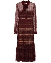 Elie Saab - Lace Shirt-Collar Midi Dress - Lyst