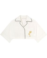 Palm Angels - Logo-embroidered Cropped Linen Shirt - Lyst