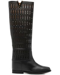Via Roma 15 - Cutout-Detail Leather Boots - Lyst