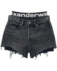Alexander Wang - Logo-Waistband Frayed Mini Shorts - Lyst