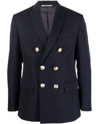 Palm Angels - Palm Tree Double Breasted Blazer Navy - Lyst