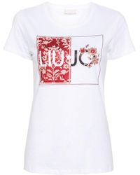 Liu Jo - T-shirt en coton à logo strassé - Lyst
