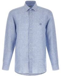 Etro - Gestreept T-Shirt Met Geborduurd Logo - Lyst