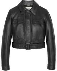 Saint Laurent - Belted Leather Flight Jacket - Lyst
