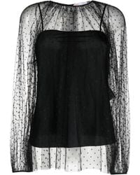 RED Valentino - Ballon-Sleeved Tulle Blouse - Lyst