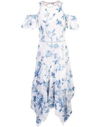 Marchesa notte Avondjurk Met Bloemdessin - Blauw