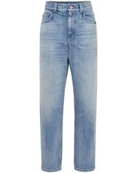 Brunello Cucinelli - Logo-Patch Tapered Jeans - Lyst