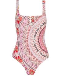 Temperley London - Pomegranate Lace-Up Floral Swimsuit - Lyst