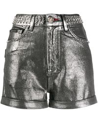 Philipp Plein - Metallic-Print Studded Shorts - Lyst