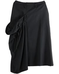Y's Yohji Yamamoto - Ruched Asymmetric-Hem Midi Skirt - Lyst