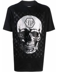 Philipp Plein - Gem-embellished Skull Logo-graphic T-shirt - Lyst