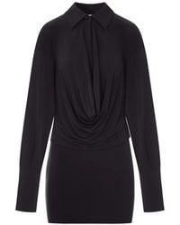 ANDAMANE - Lilia Draped-Detail Pointed-Collar Dress - Lyst