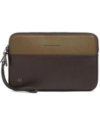 Piquadro - Two-Tone Leather Clutch Bag - Lyst