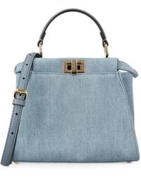 Fendi - Mini Peekaboo Embroidered Denim Tote Bag - Lyst