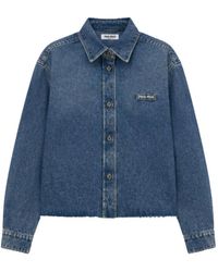 Miu Miu - Camisa Con Parche Del Logo Sin Rematar - Lyst