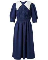 Ashley Williams - Smocked Embroidered-Collar Dress - Lyst