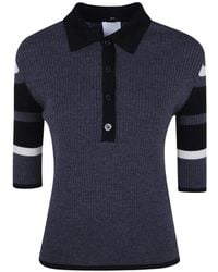 Mantu - Ribbed-Knit Striped-Sleeve Polo Top - Lyst