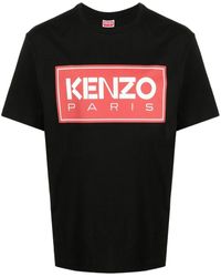 KENZO - T-shirt noir à logo et à col ras du cou - paris - Lyst