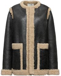 MM6 by Maison Martin Margiela - Leather Shearling-Panels Jacket - Lyst