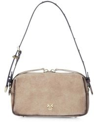 Pinko - Trittico Suede Snakeskin-Print Shoulder Bag - Lyst