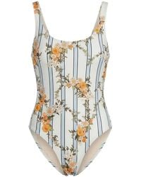 Agua Bendita - Gema Valle Floral-Print Striped Swimsuit - Lyst