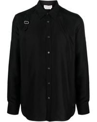 Alexander McQueen - Camicia nera con dettaglio fibbia in misto cotone uomo - Lyst