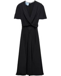 Prada - V-Neck Short-Sleeve Midi Dress - Lyst
