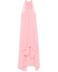 Blumarine - Floral-Appliqué Silk Maxi Dress - Lyst