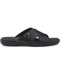 Prada - Leren Sandalen Met Logo - Lyst