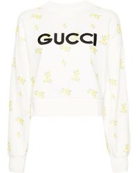 Gucci - Sweater Met Geborduurde Bloemen En Logo - Lyst