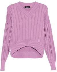 Blumarine - V-Neck Openwork Sweater - Lyst