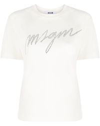 MSGM - Logo-appliqué Cotton T-shirt - Lyst