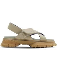 Burberry - Crossover Debossed-logo Leather Sandals - Lyst