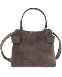 Brunello Cucinelli - Mini Essence Monili-Embellished Suede Tote Bag - Lyst