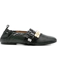 Ganni - Buckled Snake-Effect Flat Pumps - Lyst